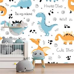 Dinosaur Wallpaper Playful Dinosaur-Themed Bedroom Wall