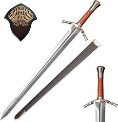 47" Medieval Stainless Steel Blade Sword,Knight's Boromir Sword with Plaque,Decorative Wall, Cosplay Display A31