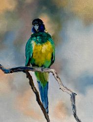 Original oil painting "Green Indian parrot"