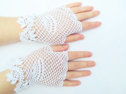 Wedding Lace Gloves Victorian Crochet Fingerless Bridal Lace Mitts Evening Summer Gloves Womens Vintage Civil War Gloves