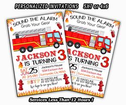 Fire Truck Birthday Party Invitations, Fire Truck Birthday Party, Fire Truck Digital File, Personalized invitation