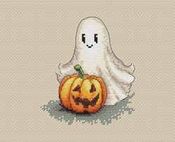 Halloween Cross Stitch Pattern - Cute Ghost Counted Cross Stitch Chart - Pumpkin Xstitch Design - Autumn Embroidery