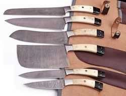 Custom Made Damascus Steel 6 Pcs of Professional Utility Chef Kitchen Knife Set