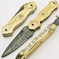 8" Pocket Folding Knife Custom Hunting Knife Handmade Damascus Steel Knife