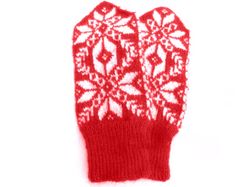 Merino wool mittens women hand knitted Norwegian snowflake mittens with birds warm winter mittens Christmas gift for Her