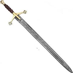 Historical Mediaeval Sword with Leather Sheath - Handmade Forged Damascus Steel Claymore Sword S27