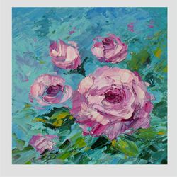 Roses oil painting Small artwork Original Art 6 by 6 inch Pink Flowers art by Juliya JC