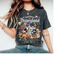 Vintage Disneyland EST 1955 Halloween Comfort Colors Shirt, Happiest Place On Earth Shirt, Retro Mickey And Friends Hall