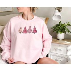 Pink Christmas Tree Sweatshirt, Christmas Sweatshirt, Christmas Crewneck, Pink Xmas Tree, Holiday Sweaters for Women, La