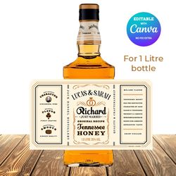 Wedding Jack Daniel's Honey Whiskey 1000ml Bottle Label, Jack Whiskey 1 Litre Label editable printable Instant download