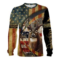 Deer hunting American flag patriotic 4th of july Customize Name 3D All Over Printed Shirts Personalized hunting gift Chi