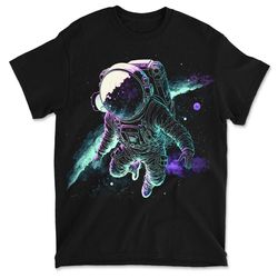 spaced out space man art graphic print t-shirt