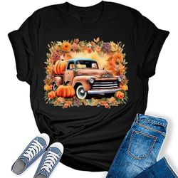 womens fall tops pumpkin vintage pickup truck tshirt flowers girls graphic tee shirts