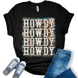 howdy shirt cute country short sleeve tops cowgirl graphic tees western shirts for women