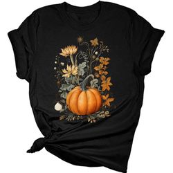 fall pumpkin vintage flowers tshirt women cottagecore girls graphic tee casual nature shirts tops