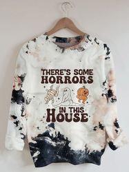 Women's There'S Some Horrors In This House Print Crew Neck Sweatshirt Tee V-Neck Casual, Hoodie, Gifts Shirt on Hallowee