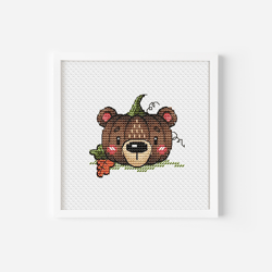 Bear Head Pumpkin PDF Cross Stitch Pattern, Pumpkin Faces DIY Halloween Decoration Hand Embroidery Art, Instant Download