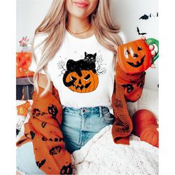 Spooky Pumpkin Shirt, Halloween Black Cat Shirt, Trick Or Treat Shirt, Halloween Shirt, Spooky Shirt, Happy Halloween, H