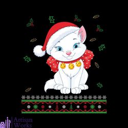 White Cat Svg, Christmas Svg, Cat Svg, Leaf Svg, Snow Svg, Hat Svg, Mistletoe Svg
