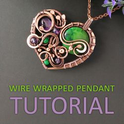 Wire wrap pendant tutorial PDF, Heart necklace lesson, Wire wrap jewelry DIY, Jewelry making step by step guide