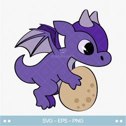 Purple Dragon SVG clipart, Cute Dragon witn an egg PNG, Print and Cut image