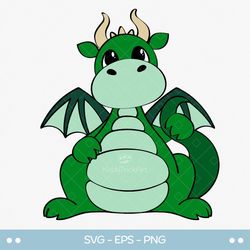 Green Dragon SVG clipart, Cute Cartoon Dragon PNG, Print and Cut image
