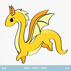 Yellow Dragon SVG clipart, Cute Cartoon Flying Dragon PNG, Print and Cut image