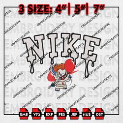 Nike Stitch Horror Pennywise Embroidery files, Halloween Embroidery, IT Machine Embroidery File, Horror Movie