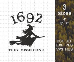 Scary Witch Embroidery Design, Witches 1692 They Missed One Halloween Witch Sister Embroidery Machine Design