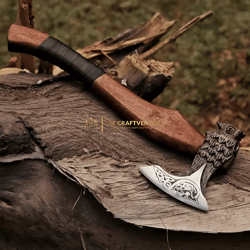 Handmade viking axe with wolf head high in carbon steel