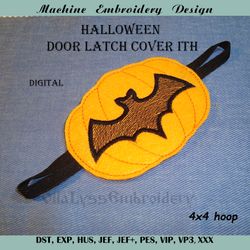 Halloween Bat door latch cover ITH digital machine embroidery design
