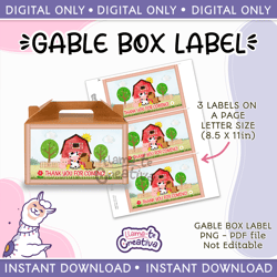 Farm Girl Gable Box Favors Labels, Gift Box Labels, Instant Download, not editable