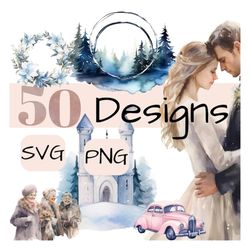 winter wedding clipart, PNG, SVG, Retro, vintage, Commercial use, digital download, Wedding Romantic clipart, scrapbook,
