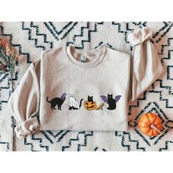 Halloween Sweatshirt, Cat Sweatshirt, Ghost Sweatshirt, Halloween Cat Crewneck, Spooky Season Sweat, Cat Lover Gift, Bla