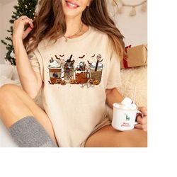 Horror Movie Coffee Latte Shirt, Halloween Drink Cozy Shirt, Horror Movie Killers Coffee Shirt, Horror Movie V-Neck, Jas