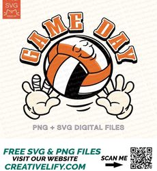 Game Day Volleyball PNG designs in Orange and Black for Team ShirtsRetro Volleyball designs for svg cut files & Png subl