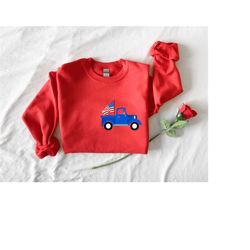 Pocket American Flag Truck Shirt,Funny 4th July Kids Shirt,Cute Patriotic Truck Toddler Shirt,Red White Blue Truck Boys