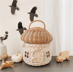 Nordic Children's Mushroom Rattan Weave Bag Small Basket Boys And Girls Toy Storage Box Children's Room Decoration