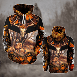 Deer Hunting Camo 3D All Over Print Hoodie Plus Size Orange Black &8211 Nqs64