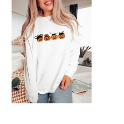 Long Sleeve Retro Halloween Comfort Colors shirt, Cute Cat Pumpkin Shirt, Vintage Pumpkin Halloween Shirt, Cat Shirt, Re