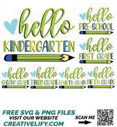 Hello Back To School Png Bundle, First Day of School Png, Pencil Design, 1st 2nd 3rd 4th 5th Png, Teacher Gift, School P