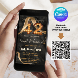 42nd Birthday Invitation, Surprise Forty Two Birthday Mobile Invitation Fully Editable with Canva