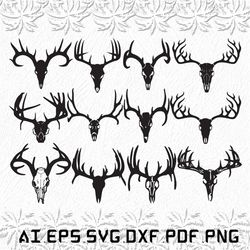 Deer Head Skull SVG, Skull svg, Deer Head svg, deer SVG, head ,ai, pdf, eps, svg, dxf, png