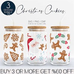 Christmas Libbey Glass SVG Bundle, Cookie 16oz Beer Can Wrap Svg Png Dxf, Santa Coffe Cup Svg, New Year Tumbler Wrap Svg