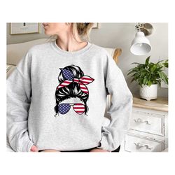 USA Girl Sweatshirt, 4th Of July Sweatshirt, Memorial Day, Independence USA Flag Tee, Cute Gift for Mom, American Flag M