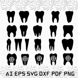 Tooth svg, Teeth svg, Tooth monogram svg, Monogram, Dentist tooth, SVG, ai, pdf, eps, svg, dxf, png