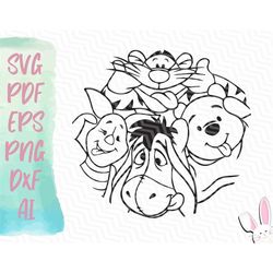 Winnie Pooh and Friends Circle SVG | Instant Download Design | Pooh | Piglet | Eeyore | Tigger | Svg Pdf Eps Png Dxf Ai