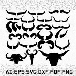 Buffalo horn svg, Buffalo svg, Horn svg, Buffalos, Bull, SVG, ai, pdf, eps, svg, dxf, png