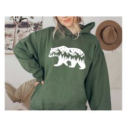 Mountain Bear Hoodie, Bear Sweatshirt,Camping Bear Shirt, Nature Bear Shirt, Nature Lover Shirt, Bear Hiking Shirt,Wande