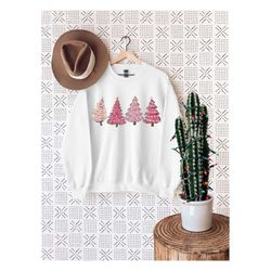 Pink tree Christmas Sweater,Christmas Sweater,Christmas Tree Sweatshirt,Holiday Sweaters for Women, Winter Sweatshirt, C